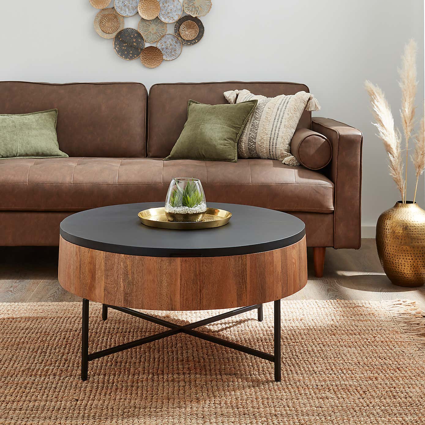 Jaya Round Mango Wood Storage Coffee Table