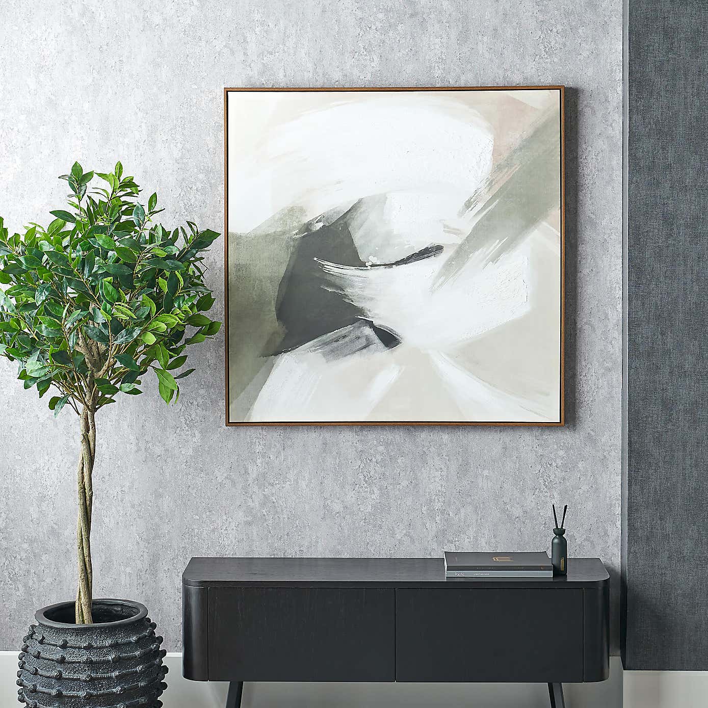 Monochrome Abstract Oak Effect Framed Canvas