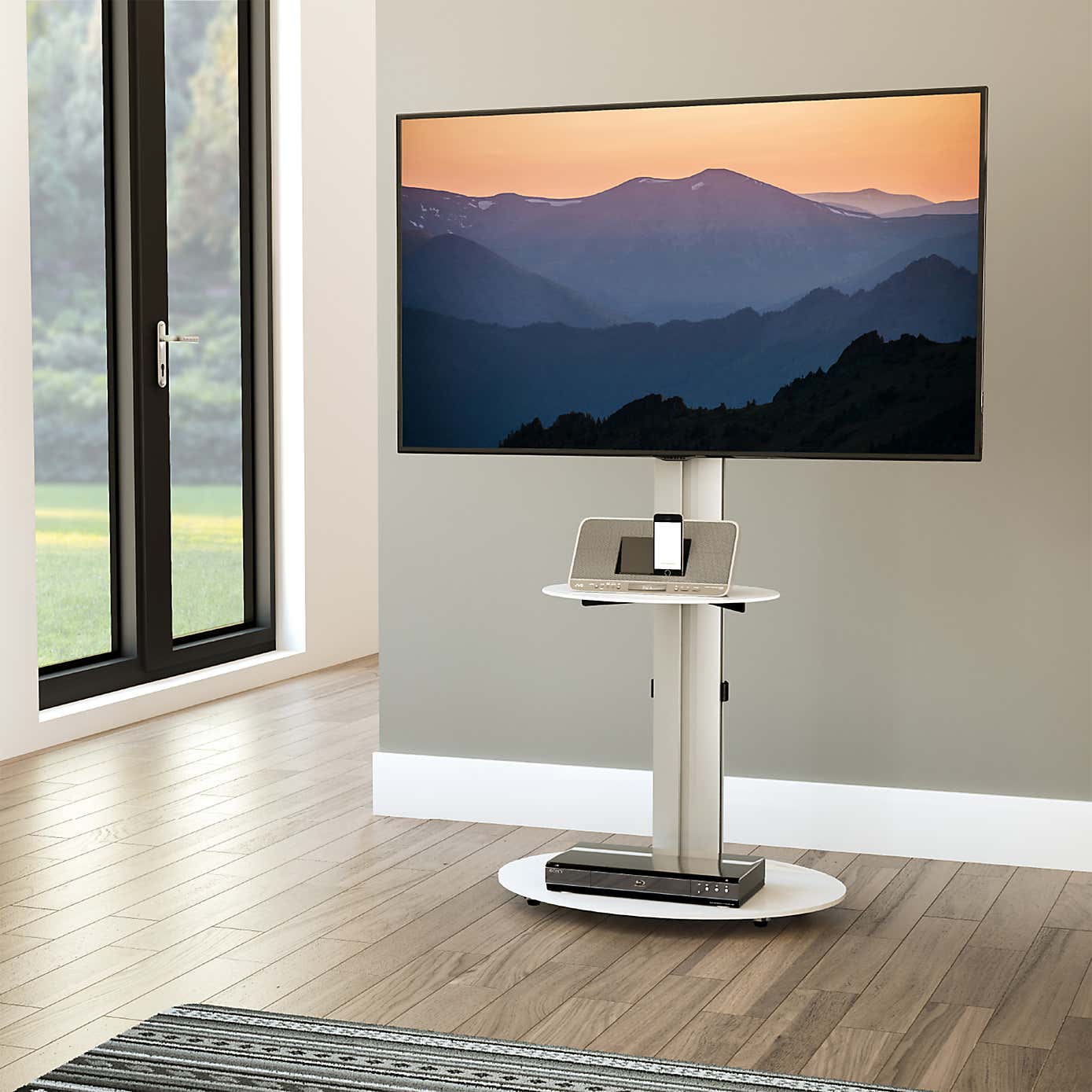 Eno Pedestal TV Stand with Shelf