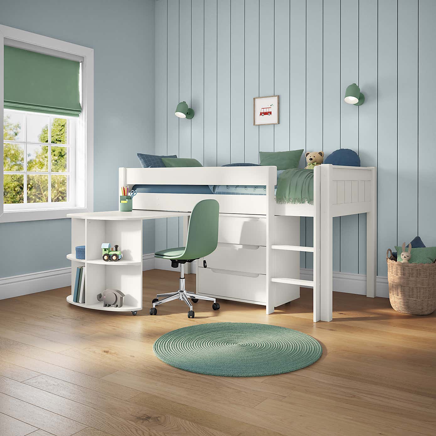 Stompa Classic Midsleeper With Pull Out Desk And 3 Drawer Chest