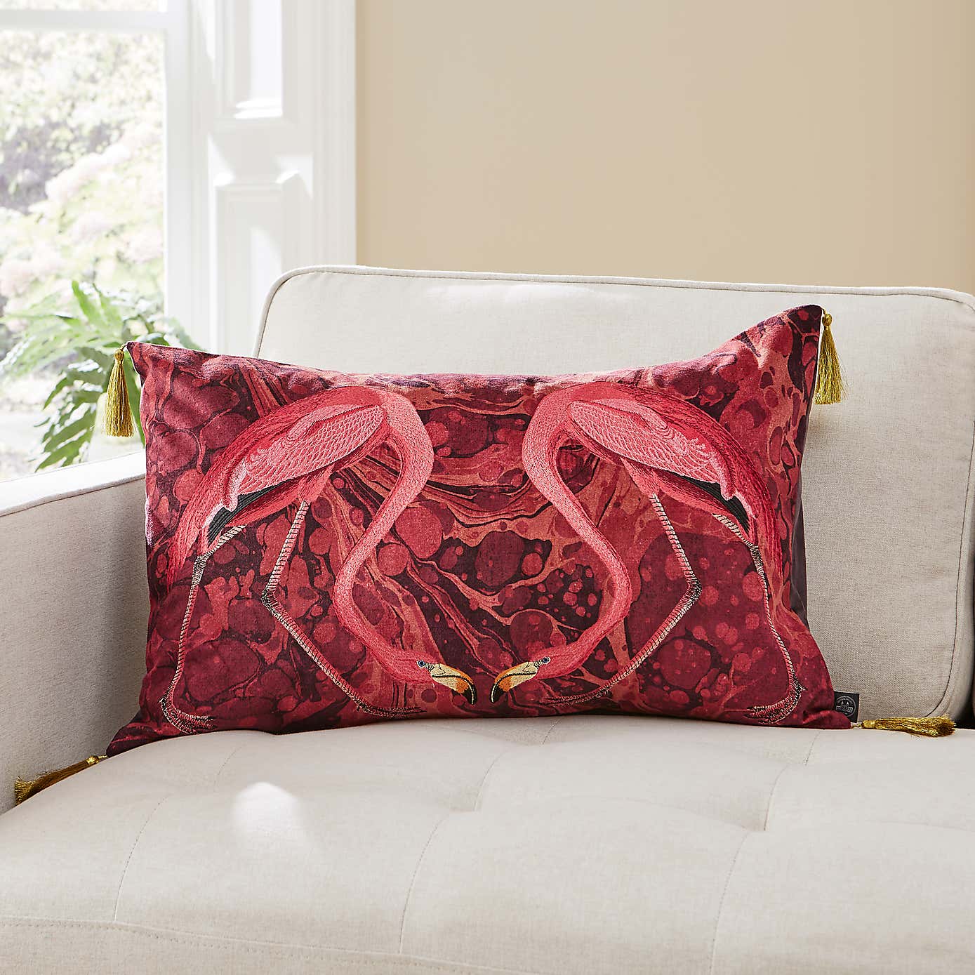 Flamingo Embroidery Cushion Magenta