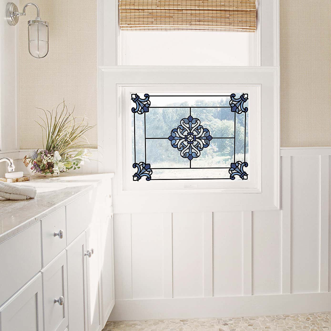 Blue Medici Static Stained Glass Decal