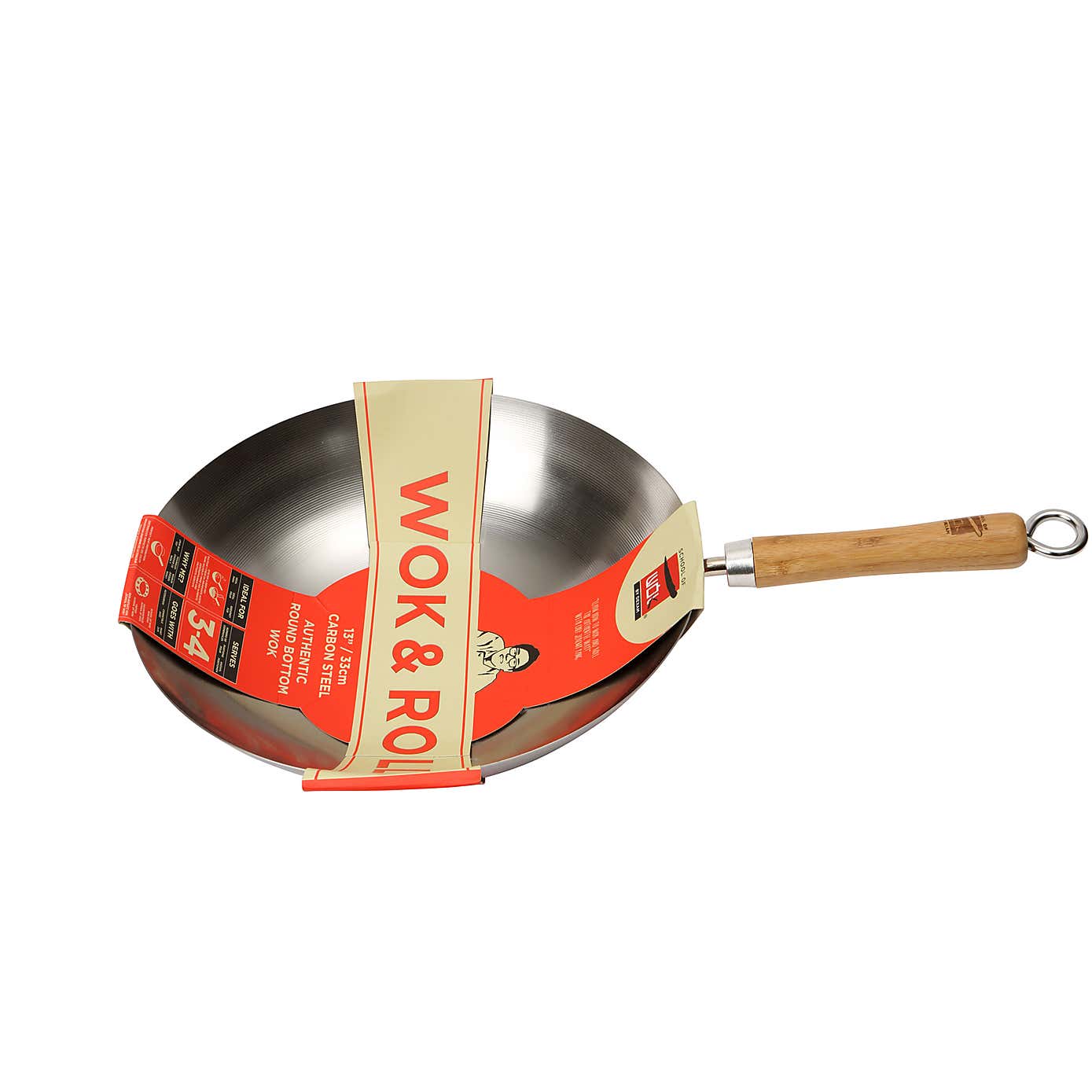 School of Wok 33cm Round Bottom Uncoated Carbon Steel Wok