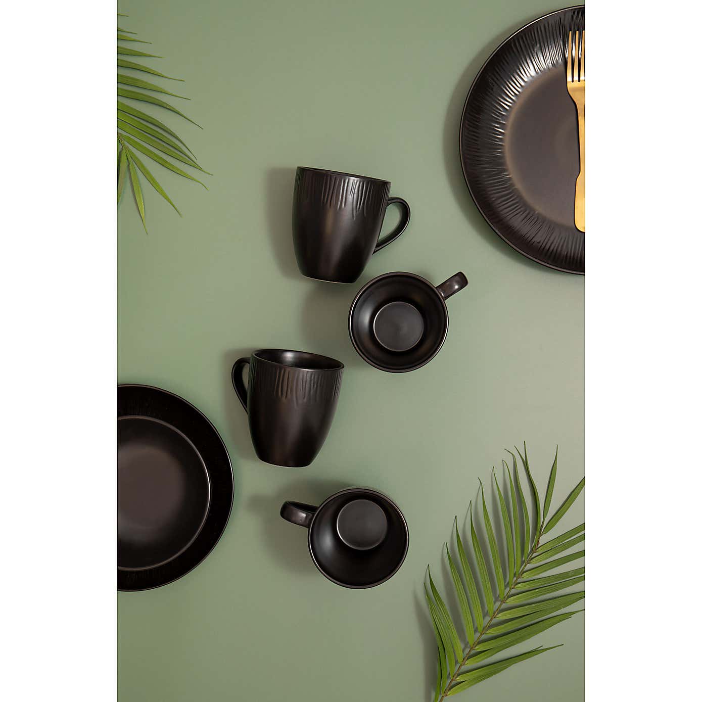 Mikasa Jardin Midnight Set of 4 Black Stoneware Mugs