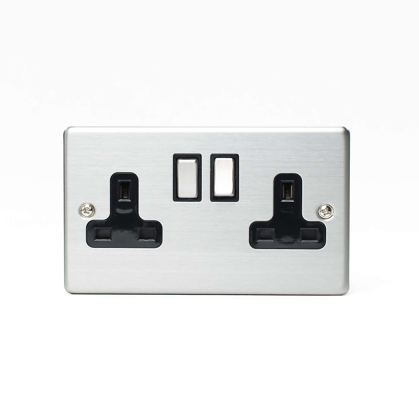 2 Gang 13 Amp Stainless Steel Wall Socket