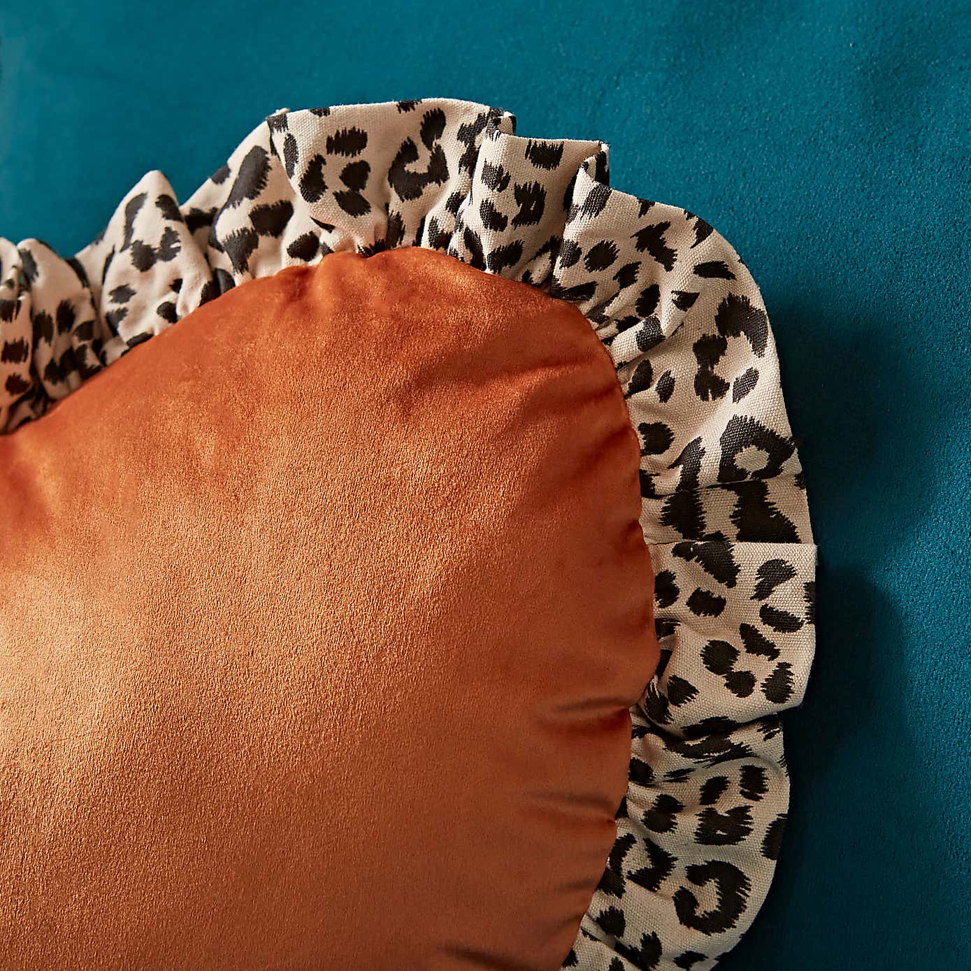 Leopard Butterscotch Heart Frill Cushion