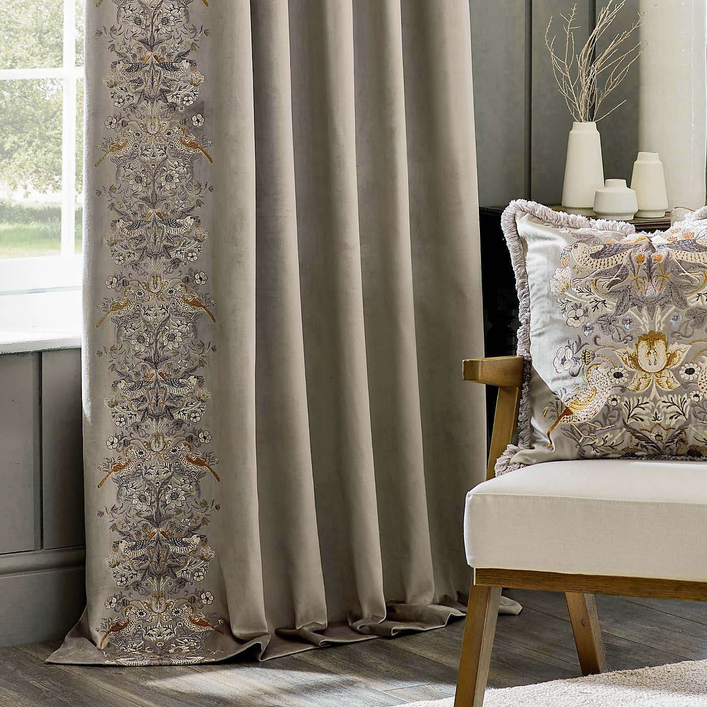 Morris & Co. Strawberry Thief Embroidered Pencil Pleat Curtains