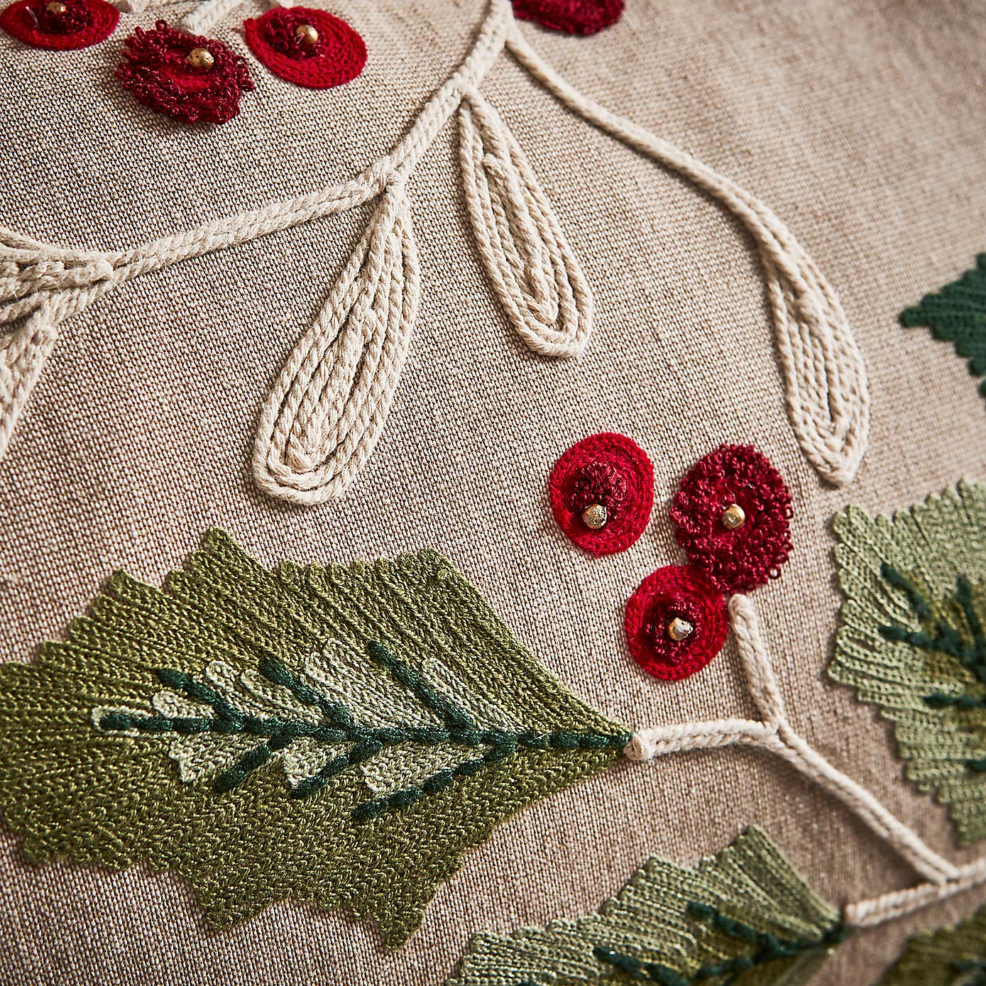 Embroidered Berries Rectangular Cushion