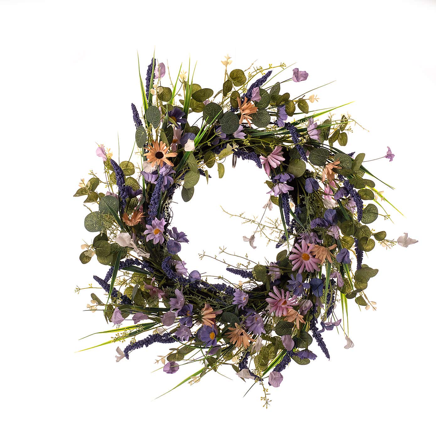 Artificial Spring Purple Florals Wreath