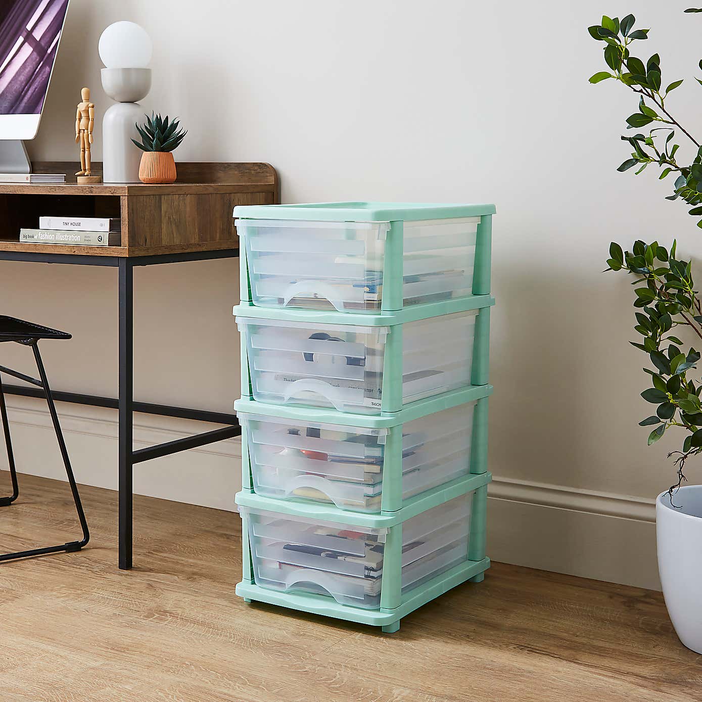 Plastic 4 Drawer Storage Tower Unit