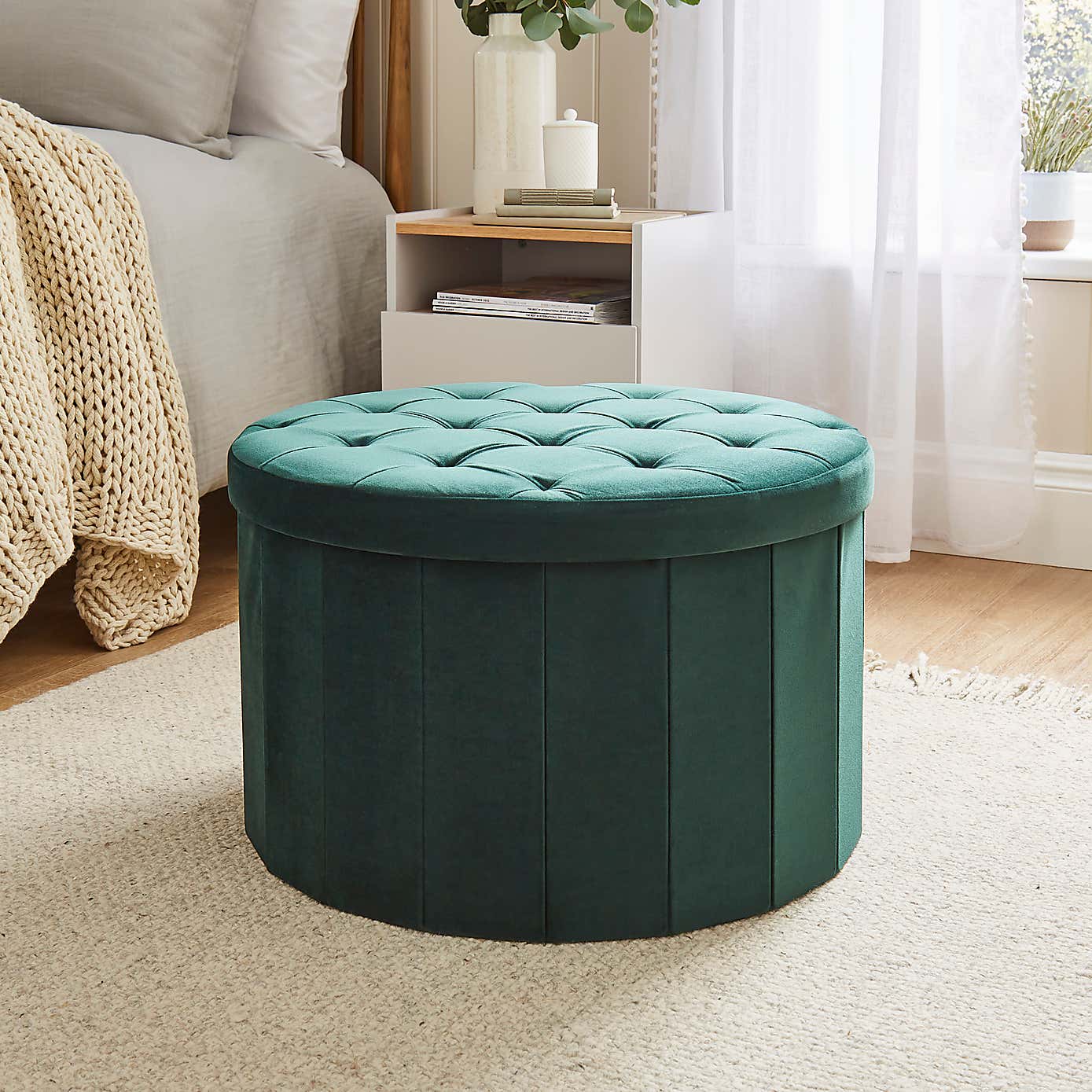 Large Round Velvet Ottoman