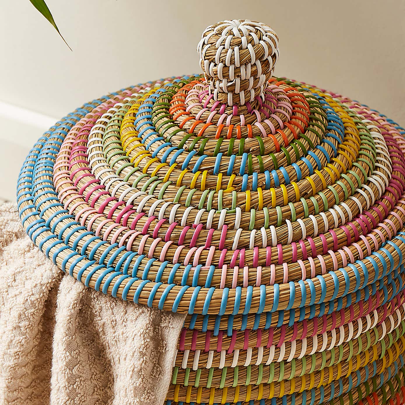 Rainbow Seagrass Storage Basket with Lid