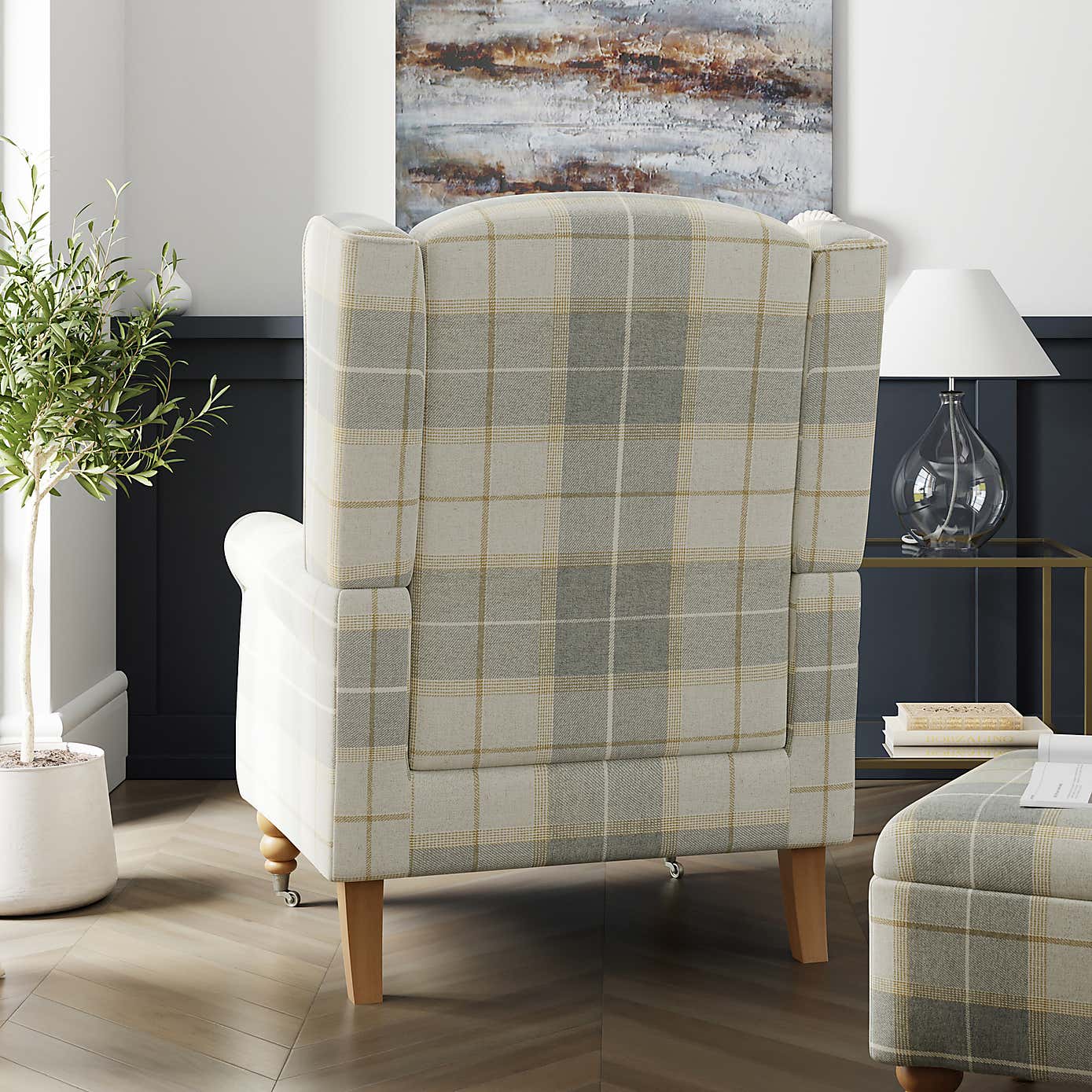Oswald Grande Check Wingback Armchair