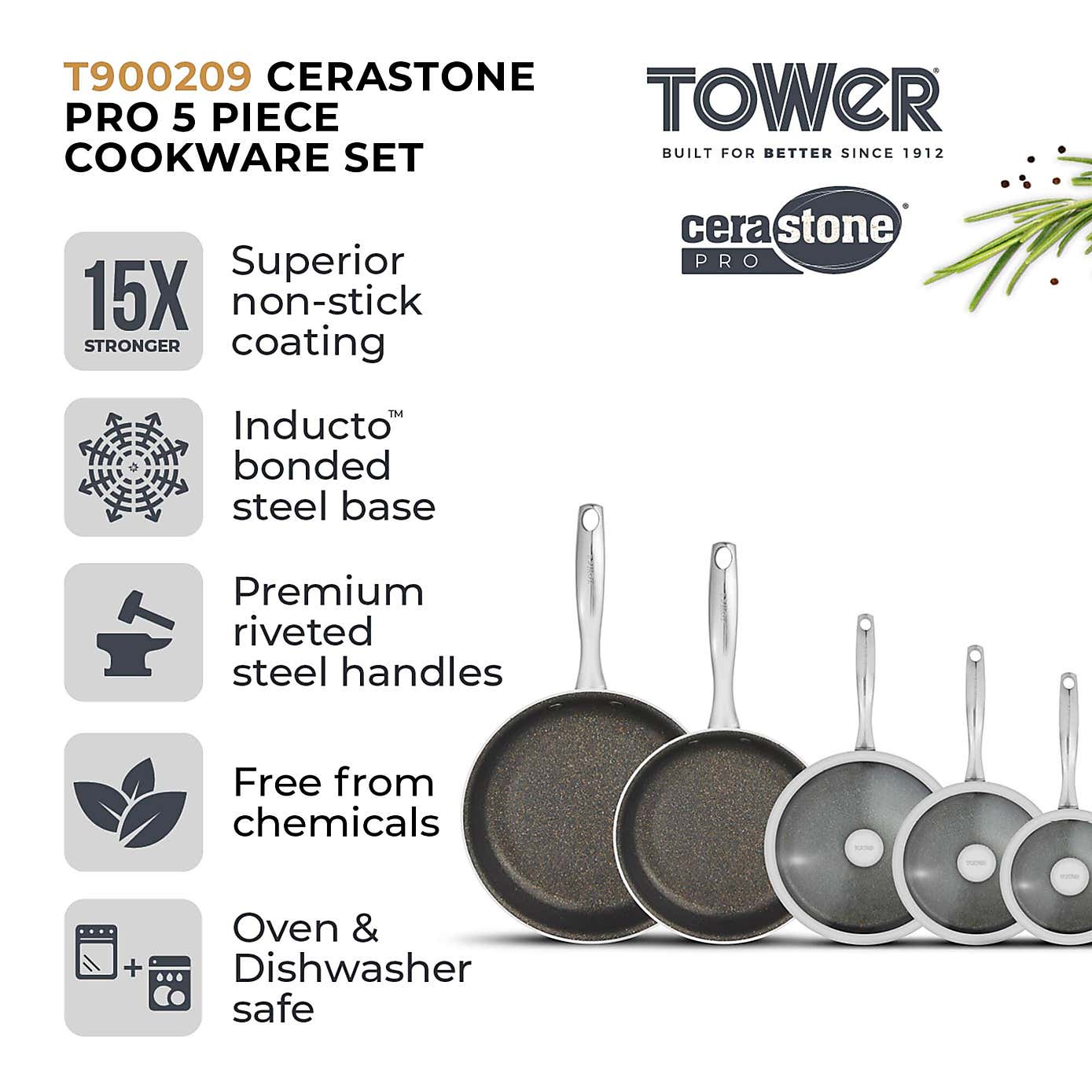 Tower Cerastone Pro Set of 5 Pan Set