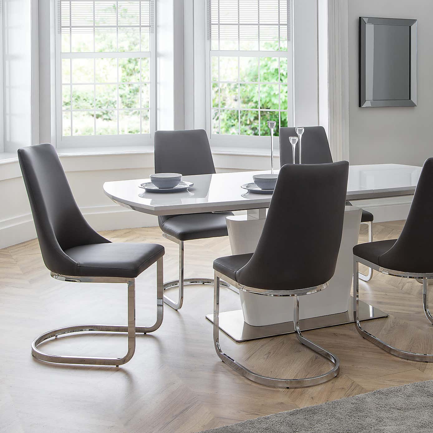 Como Set of 2 Dining Chairs Grey PU Leather