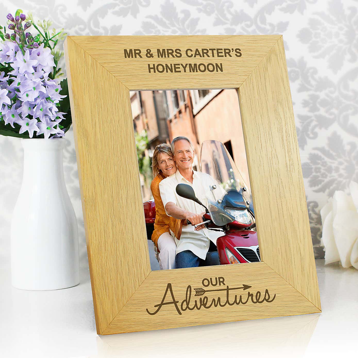 Personalised Our Adventures Light Wood Portrait Photo Frame