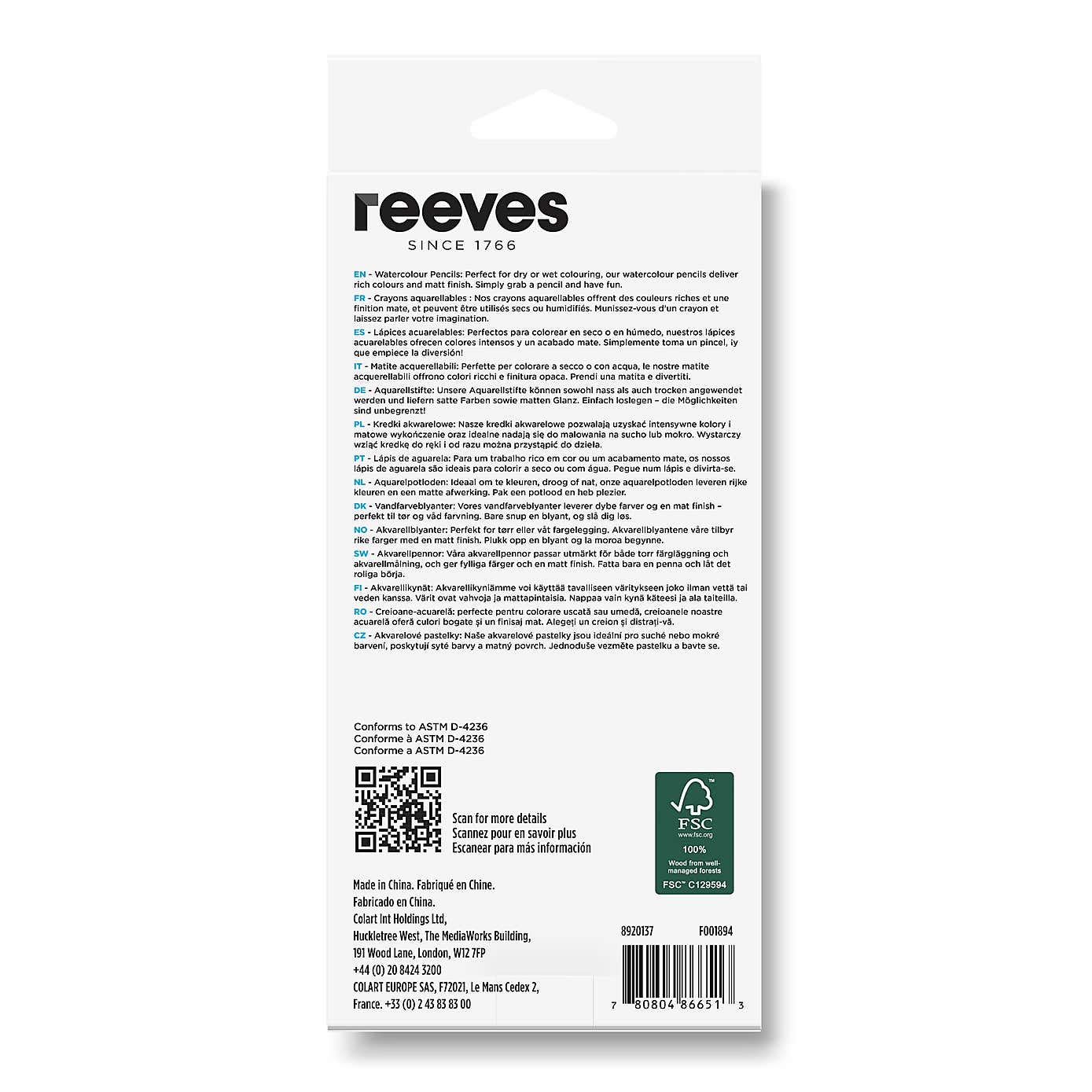 Reeves Pack of 12 Watercolour Pencils