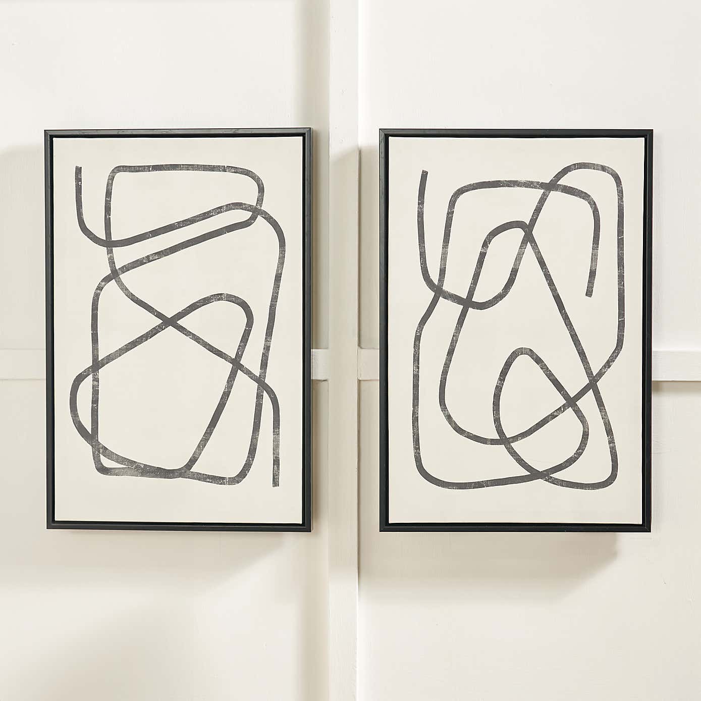 Set of 2 Black Squiggle Print Framed Canvases