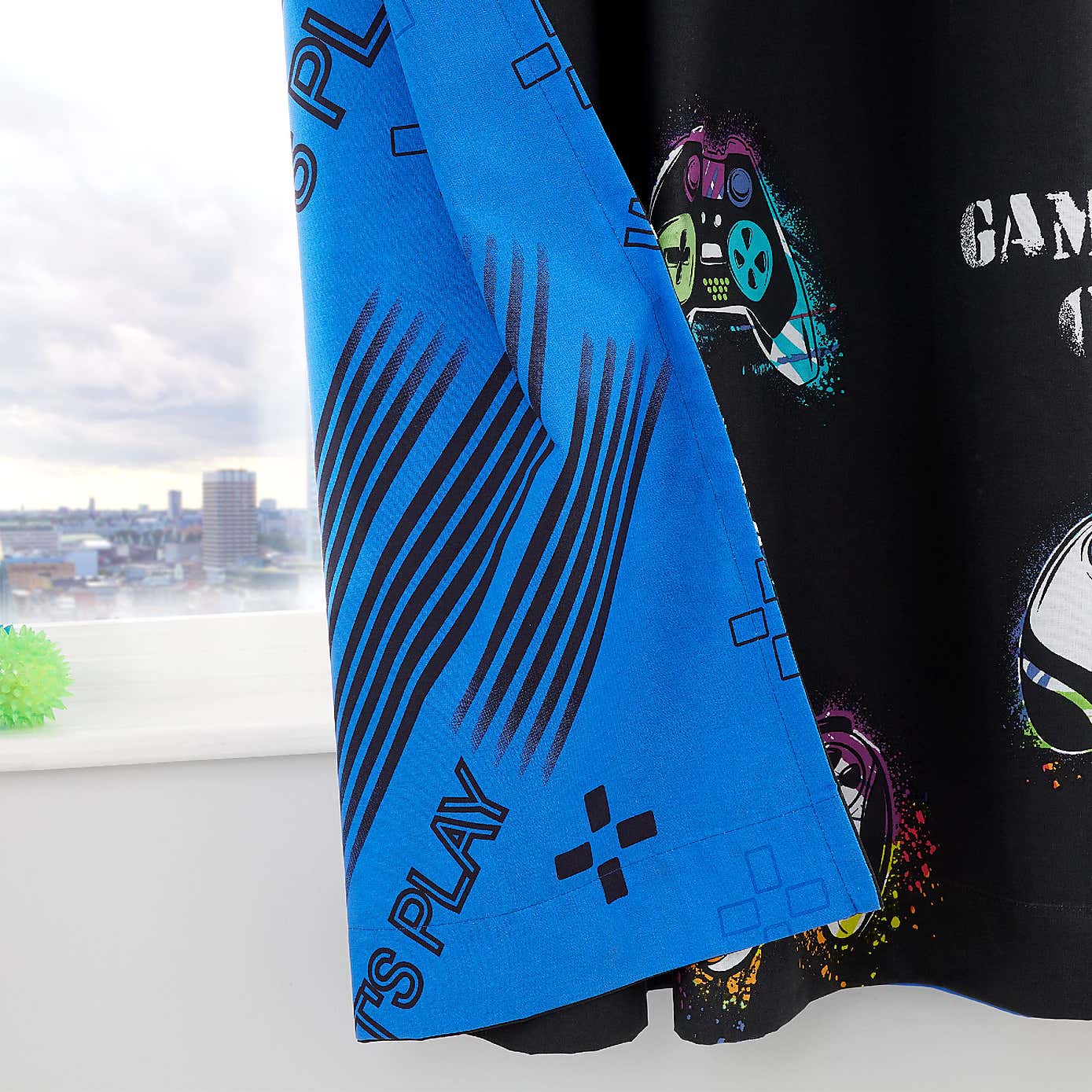 Catherine Lansfield Game Over Black Eyelet Curtains