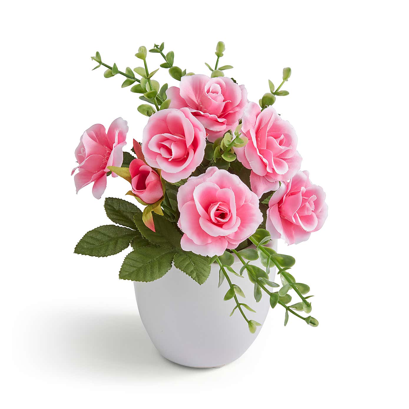 Artificial Pink Rose in White Ceramic Plant Pot