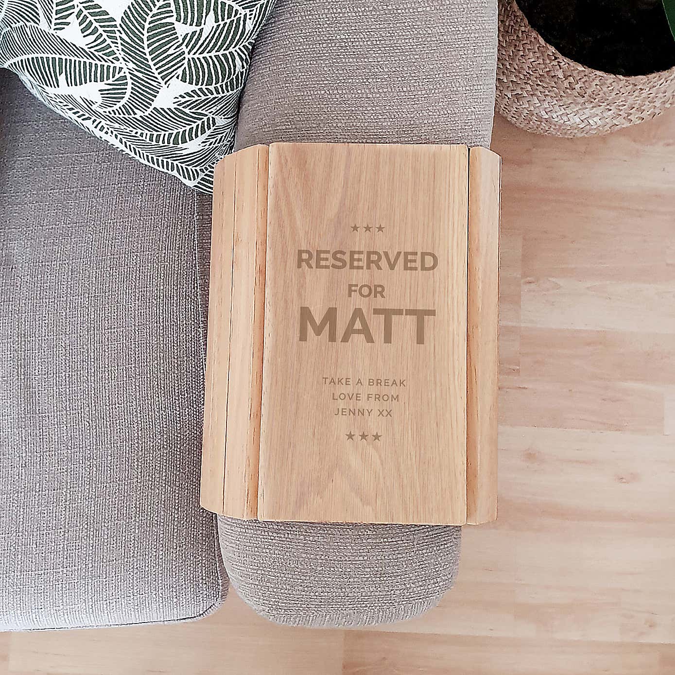 Personalised Reserved For Wooden Sofa Tray