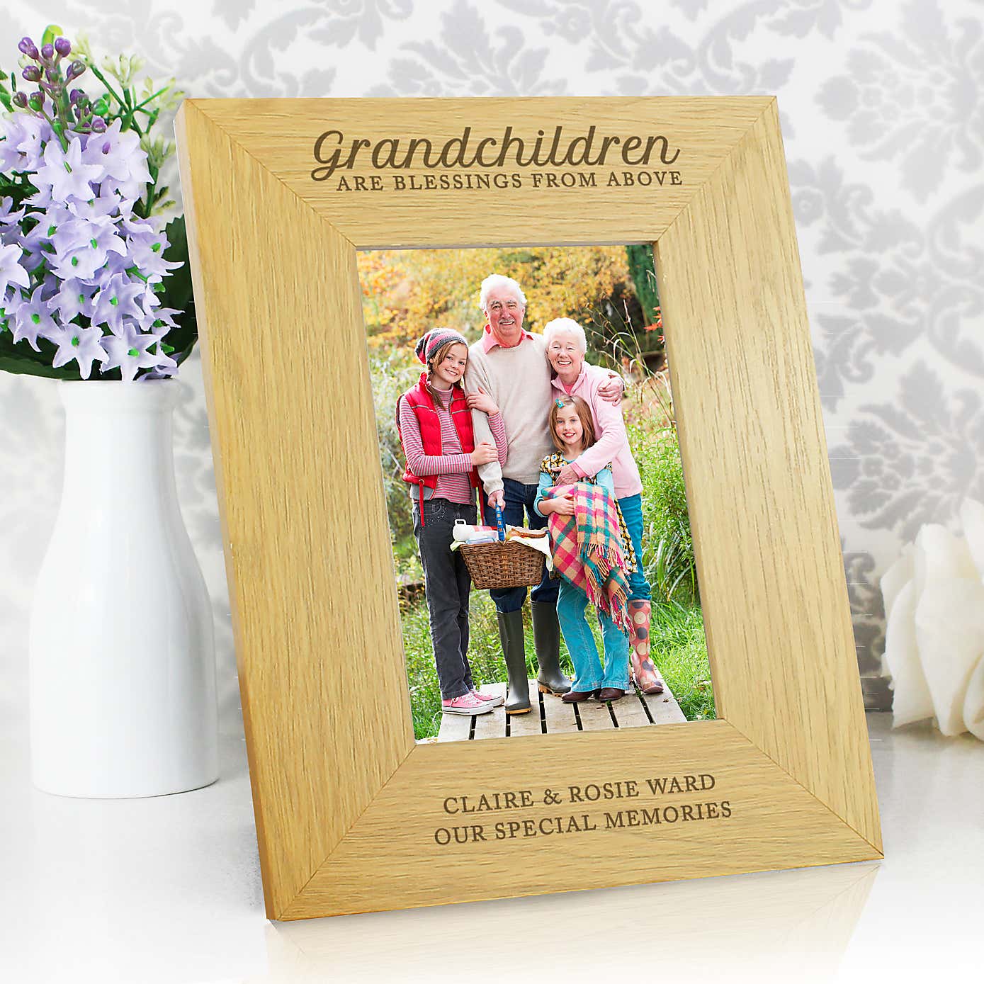 Personalised Grandchildren are a Blessing Light Wood Portrait Photo Frame