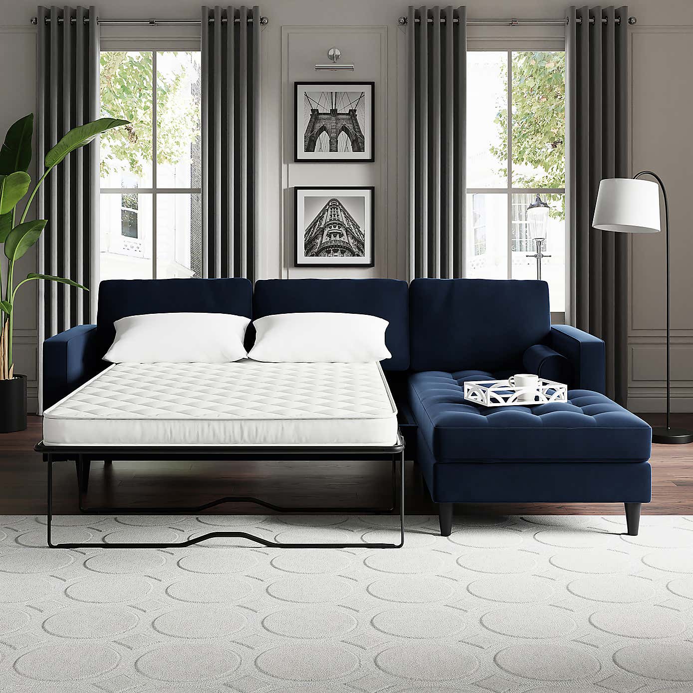 Zoe 4 Seater Corner Double Sofa Bed, Velvet