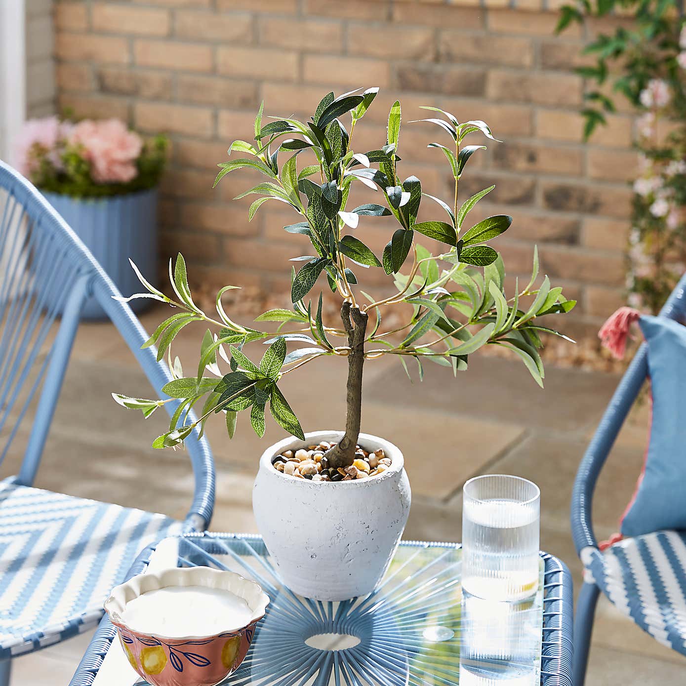 Artificial Olive Tree in White Cement Pot