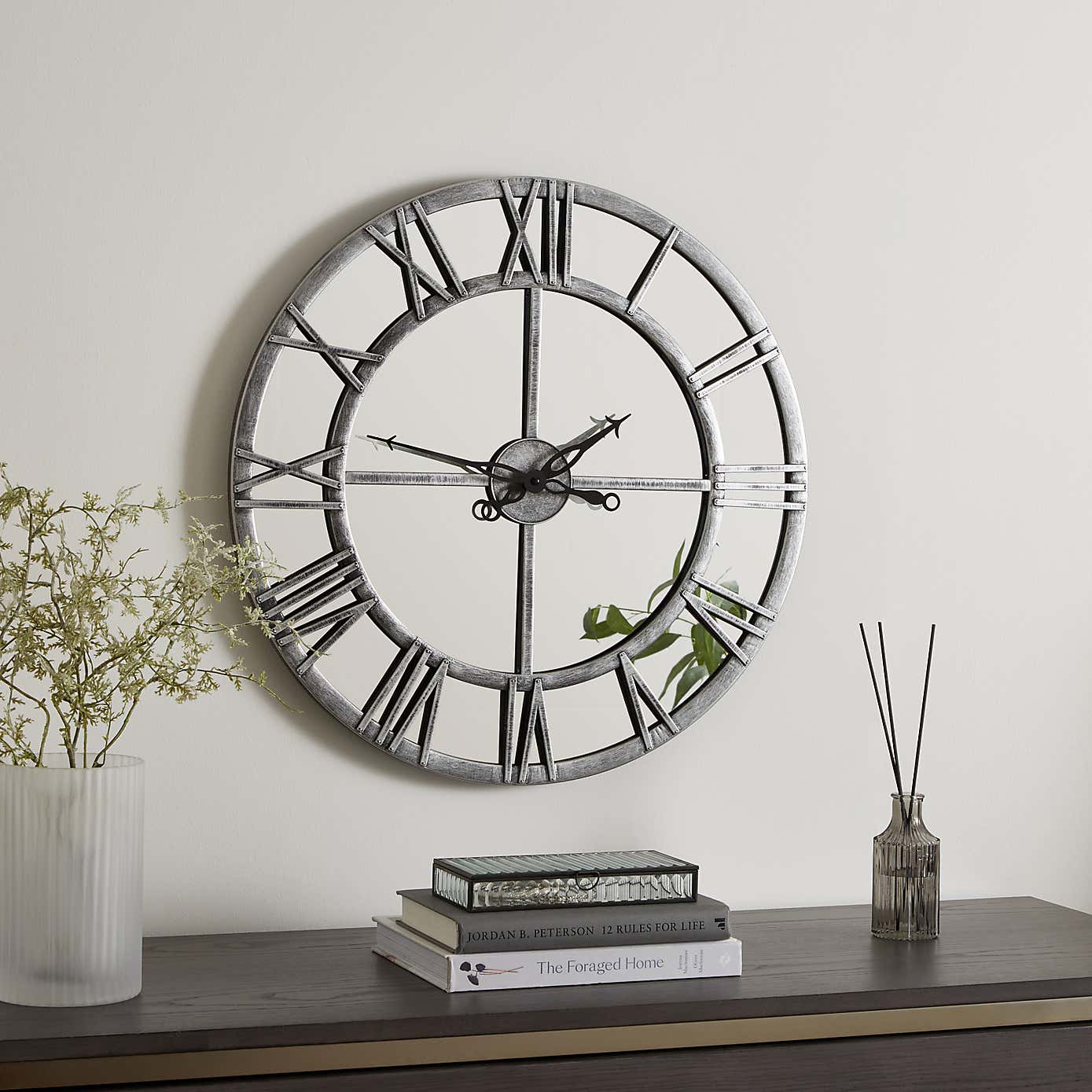 Distressed Mirrored Wall Clock
