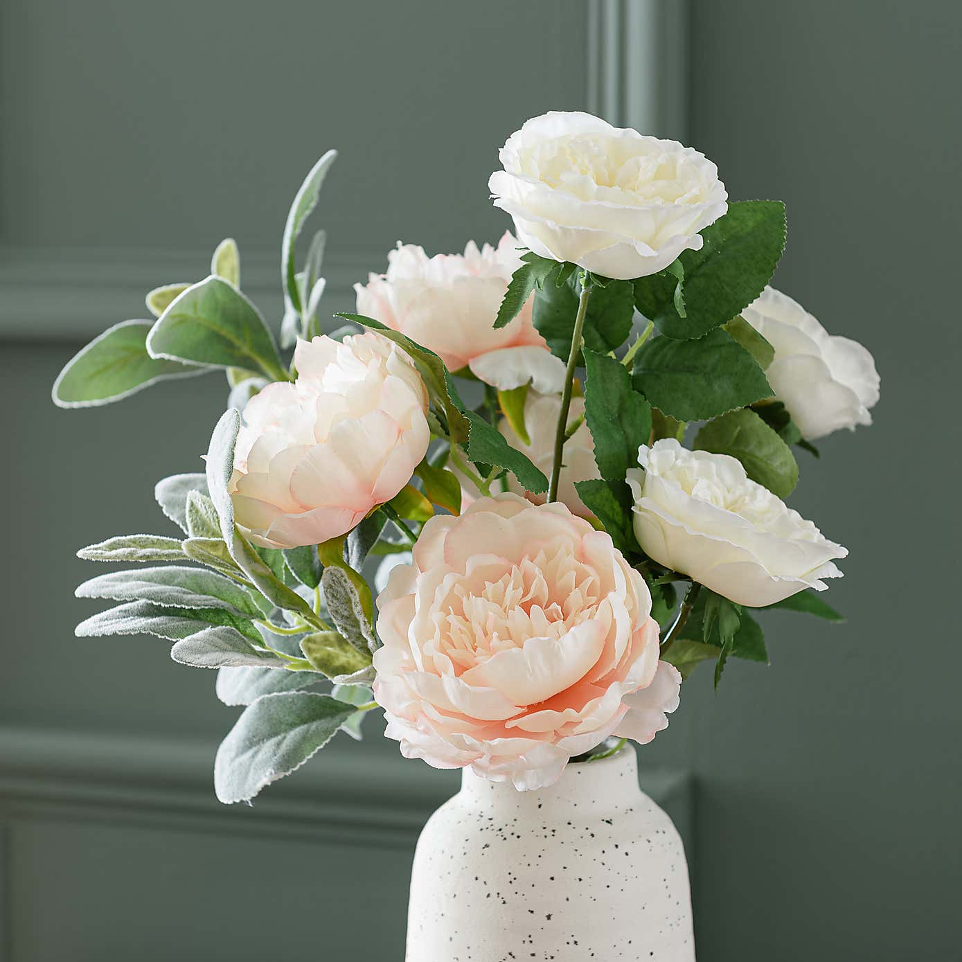 Artificial Peony and Rose Bouquet in Cream Ceramic Vase