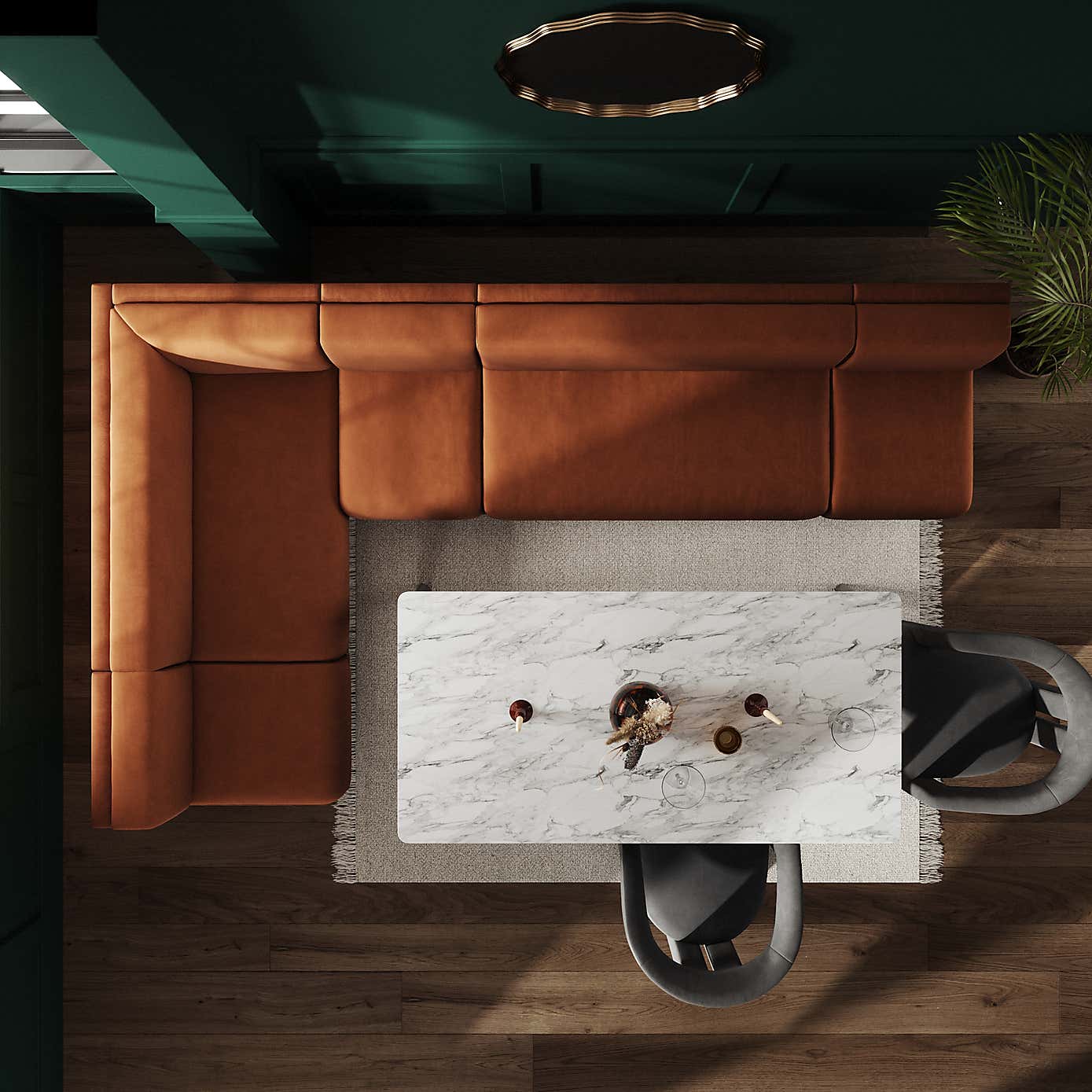 Mae Matte Plush Velvet Right Hand Dining Bench Orange Bundle