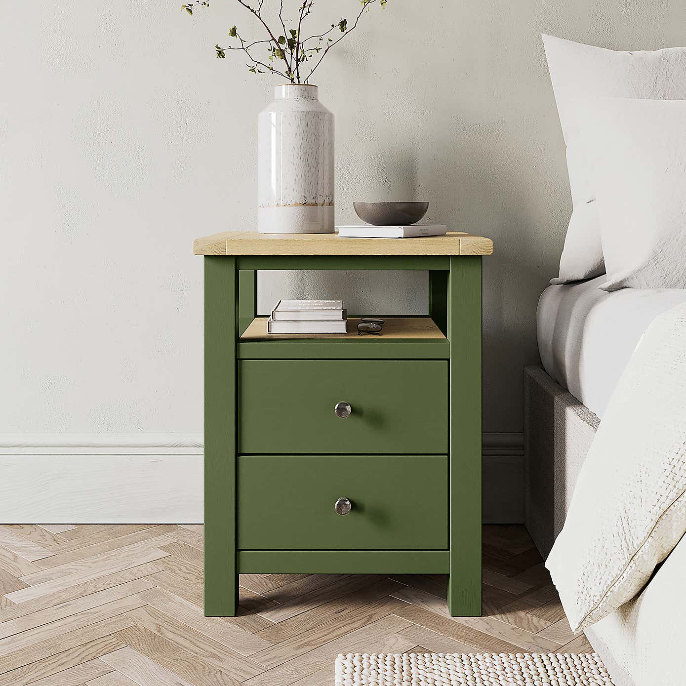 Olney 2 Drawer Bedside Stone