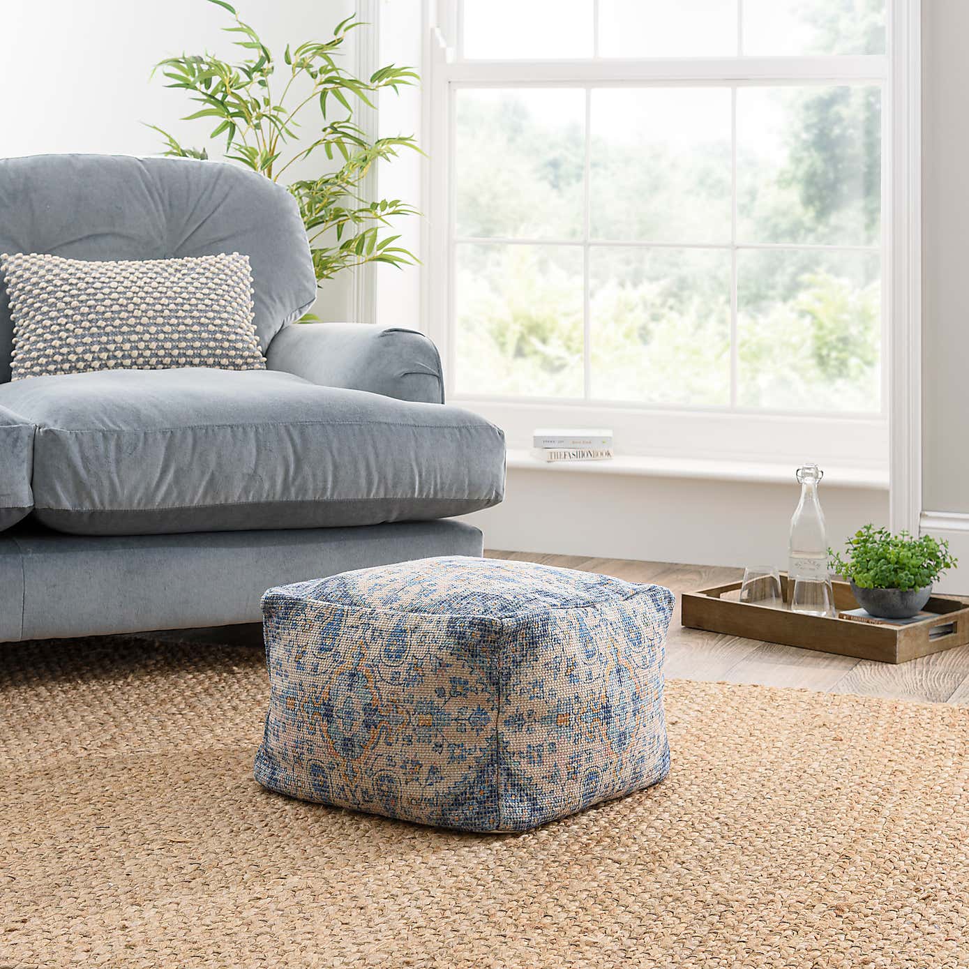 Printed Oriental Cube Pouffe