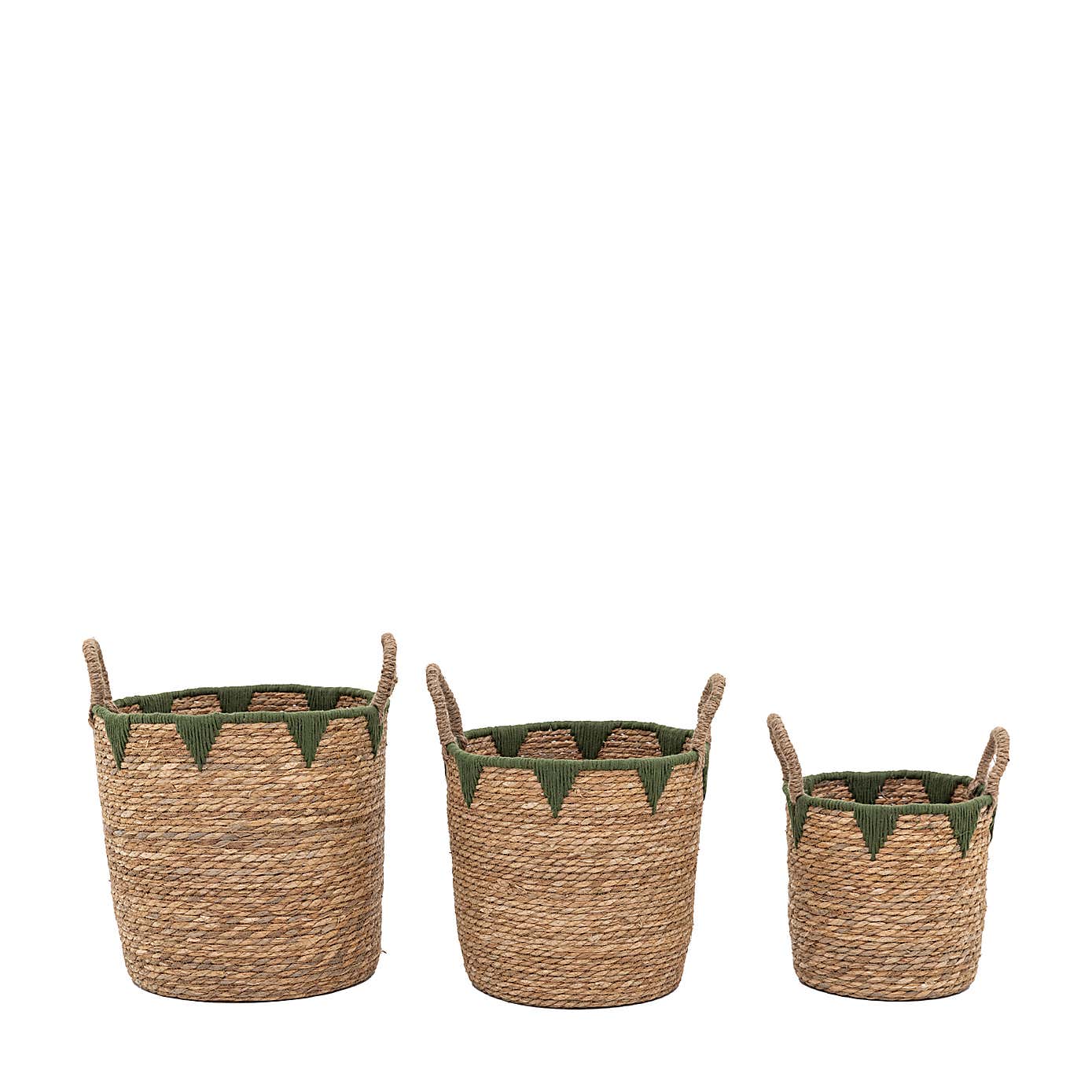 Set of 3 Hosna Natural and Green Storage Baskets