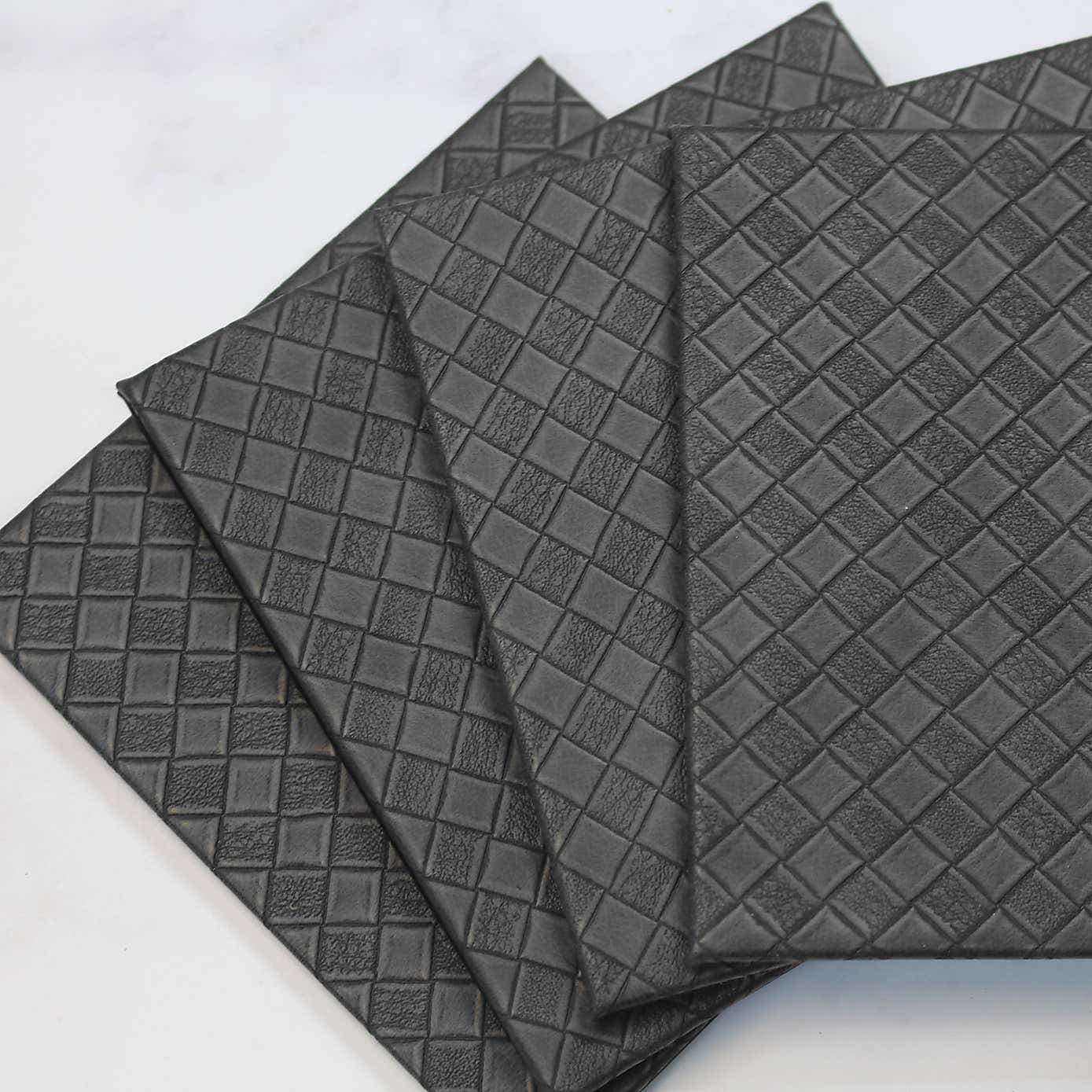 Set of 4 Grey Weave Faux Leather Coasters