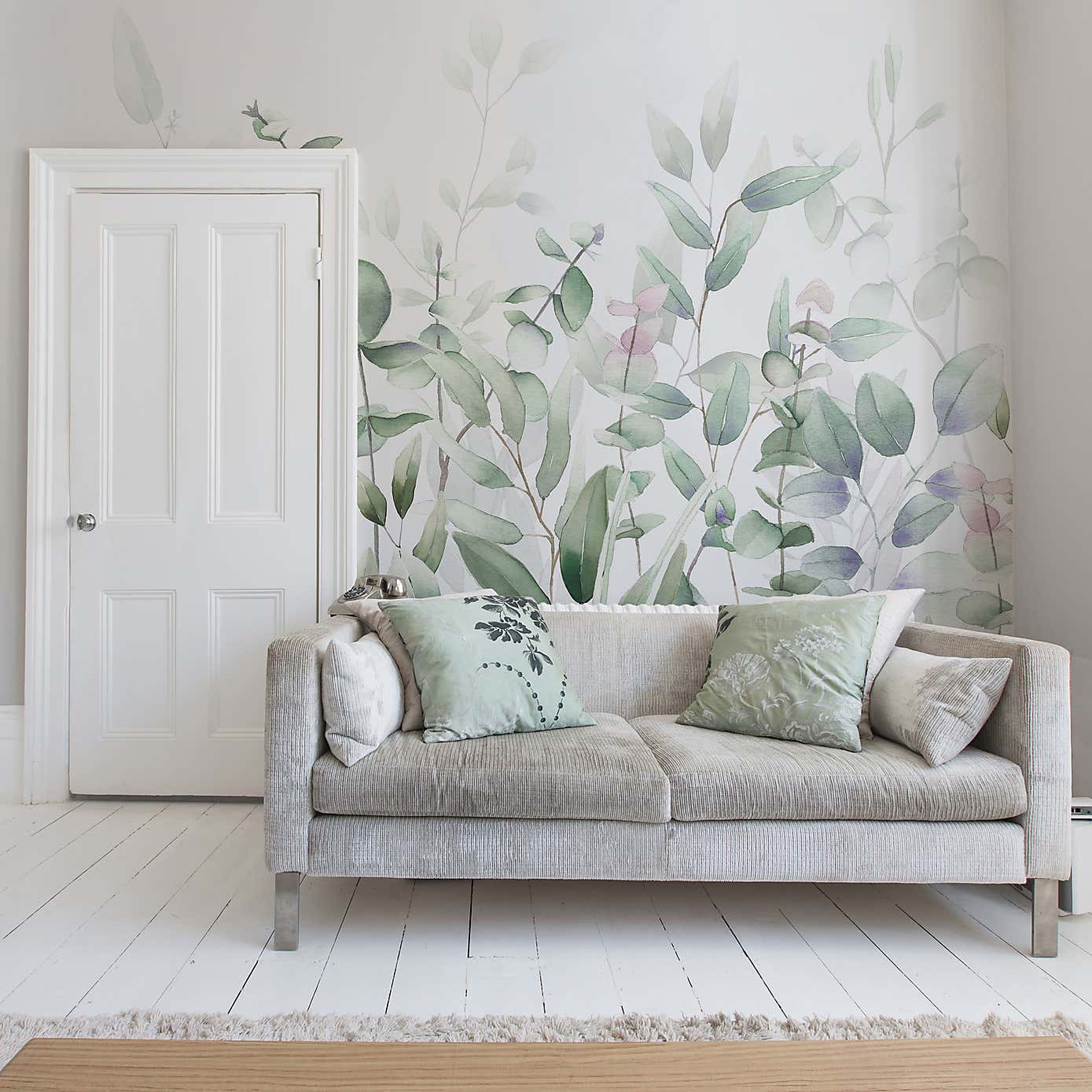 Watercolour Leaves Green Mural