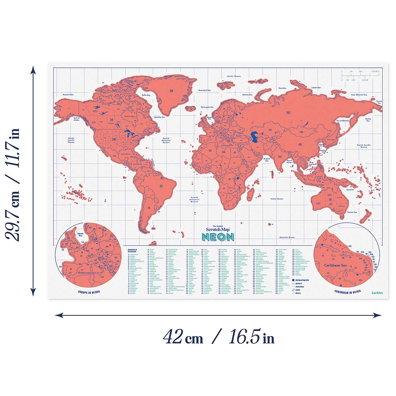 Luckies Coral Neon A3 Scratch Map
