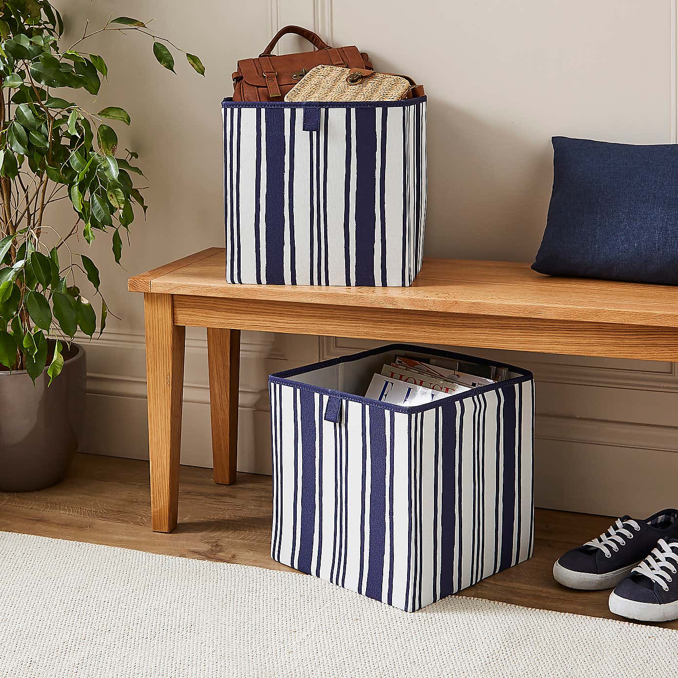 Set of 2 Coastal Stripe Storage Cubes