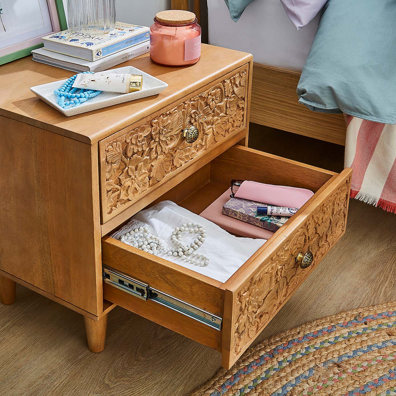 Jules Hand Carved Bedside Table