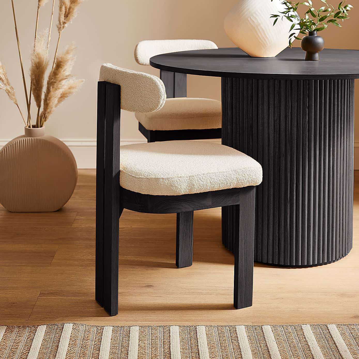 Lovato Dining Chair Stained Oak, Ivory Boucle