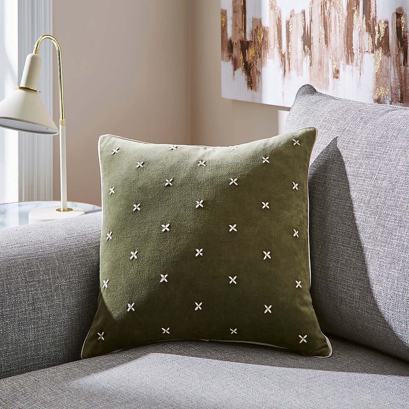 Cross Stitch Cotton Velvet Square Cushion