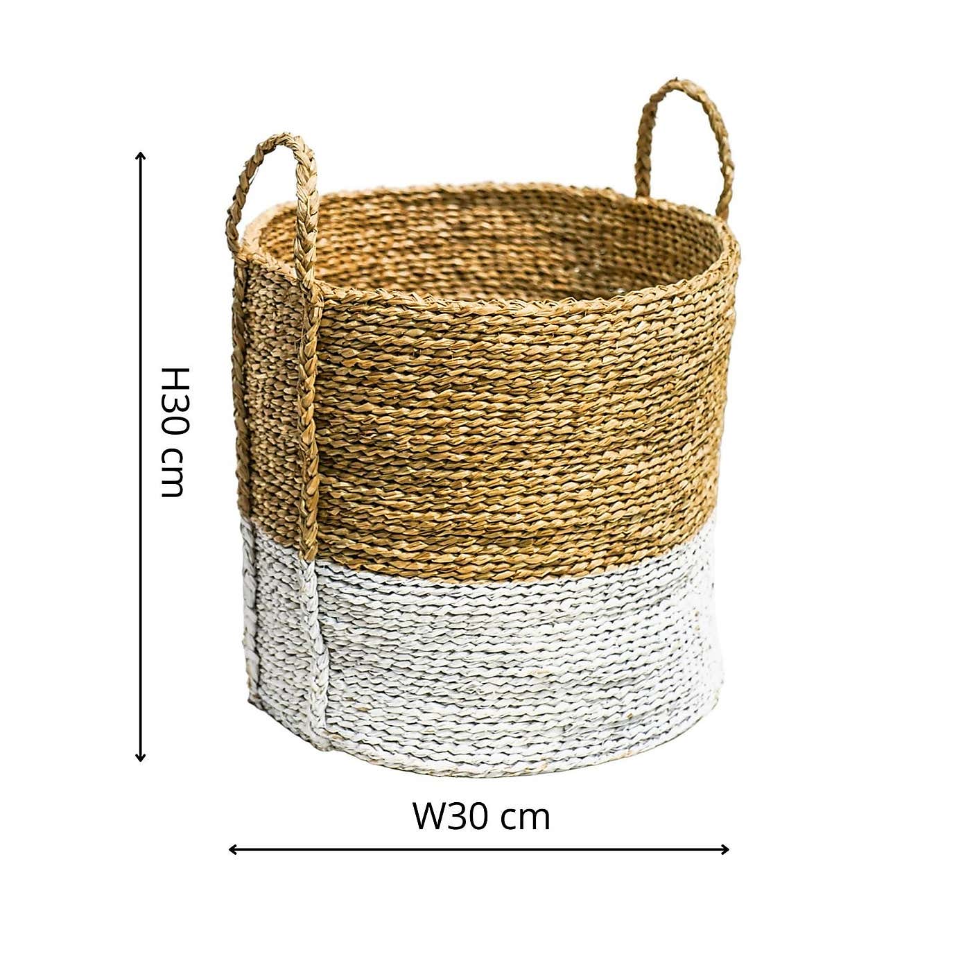 Set of 2 White Seagrass Log & Kindling Basket