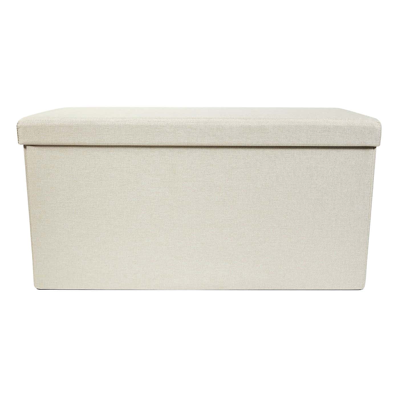 Faux Linen Rectangular Ottoman