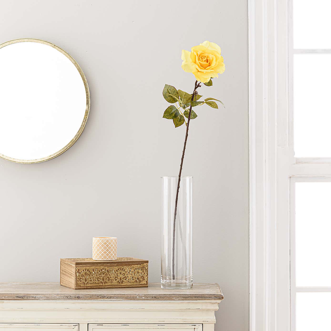 Artificial Rose Stem, Yellow 80cm