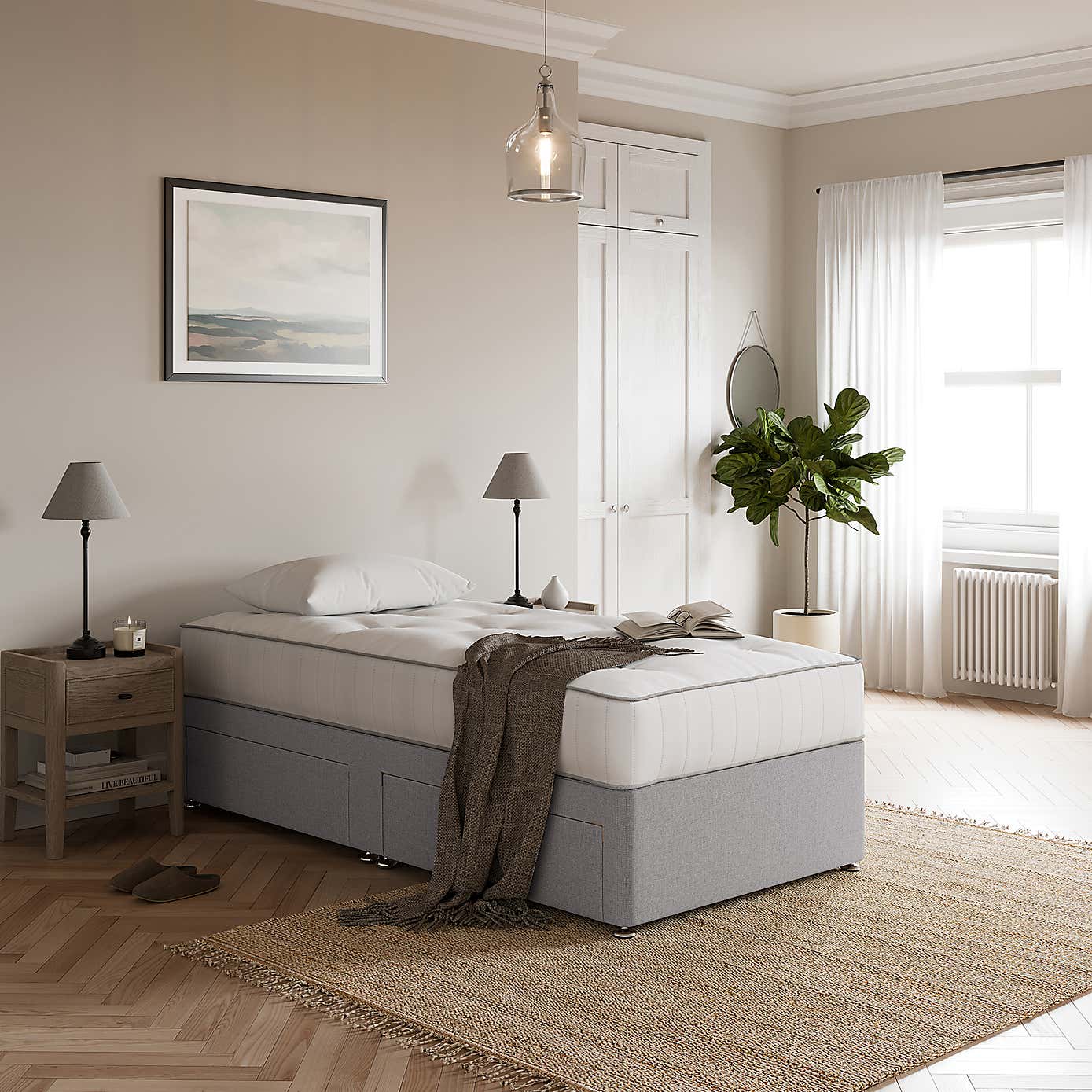 Fogarty 1500 Pocket Wool Mattress Divan Set, Faux Linen