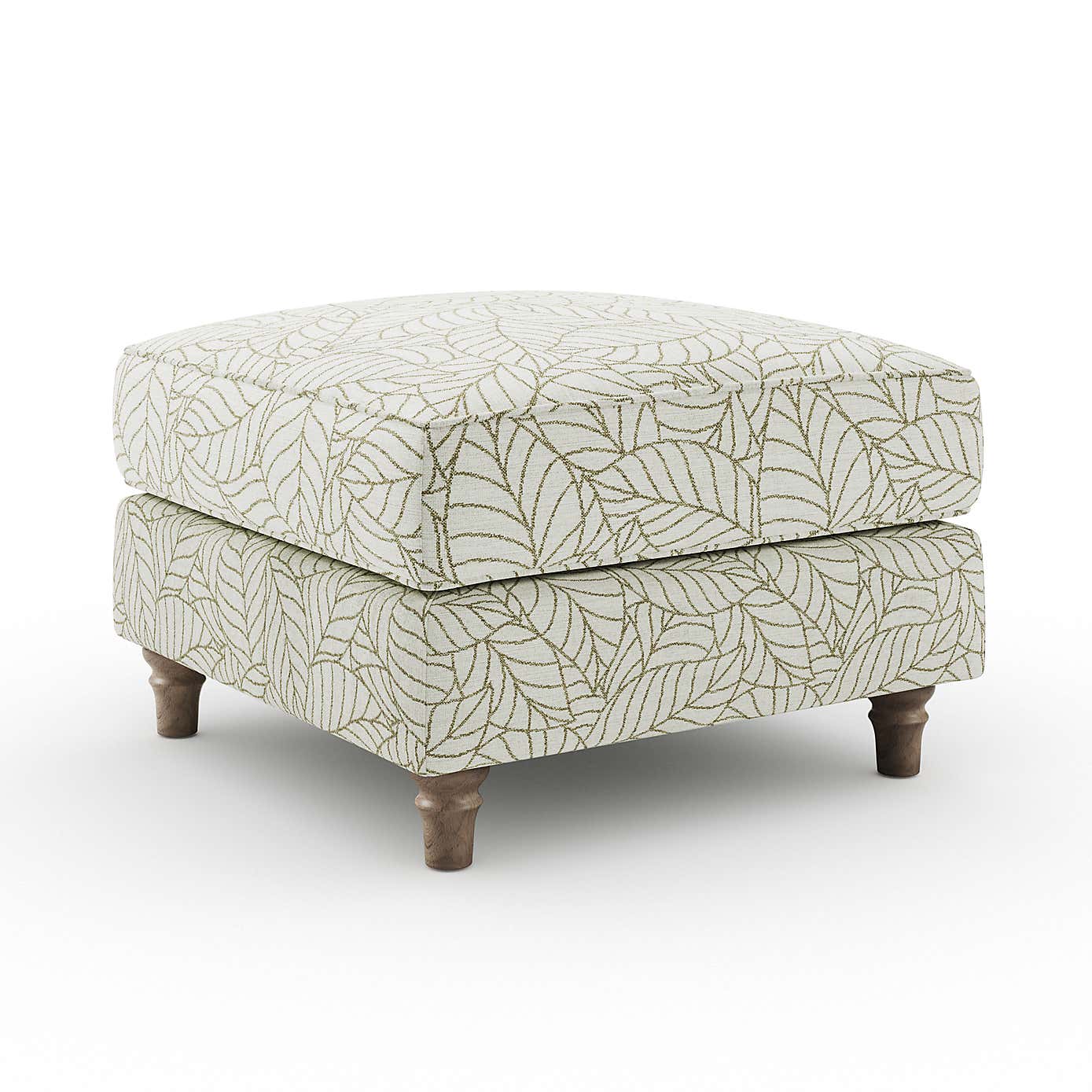 Flori Footstool, Leaf Print Fabric