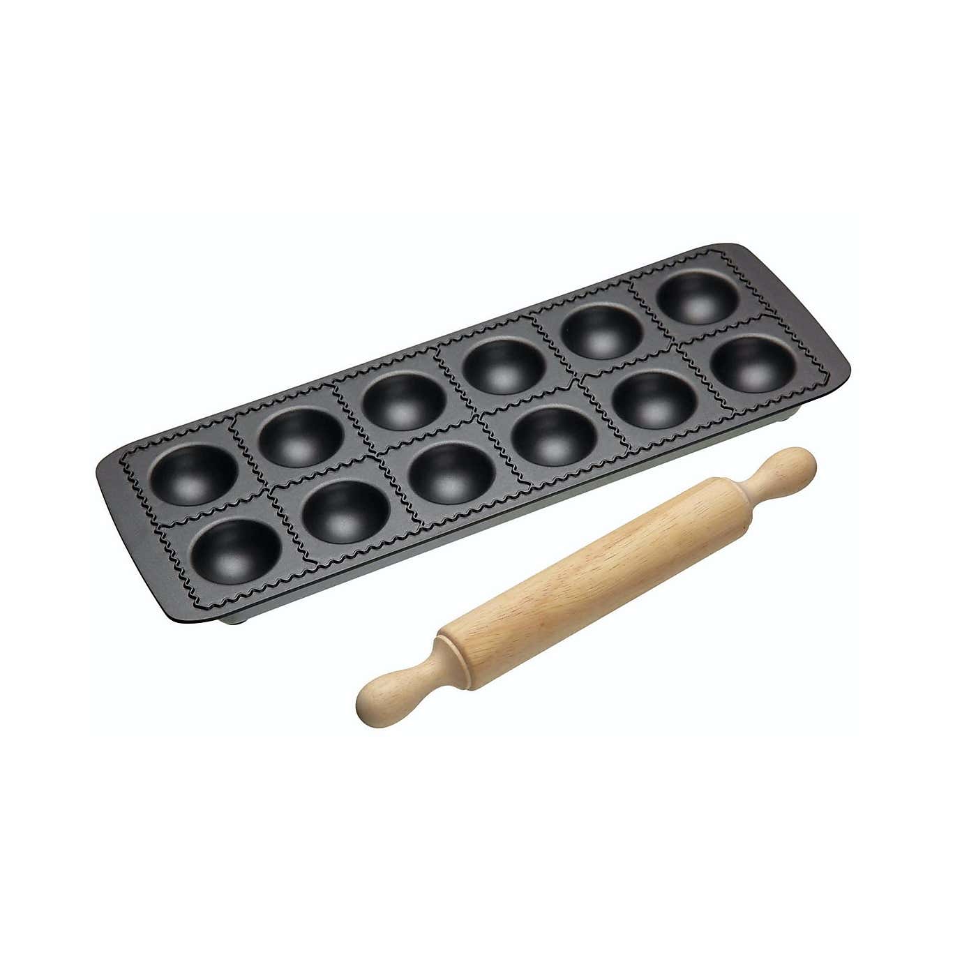 KitchenCraft World of Flavours Italian Non-Stick Ravioli Mould Tray with Rolling Pin