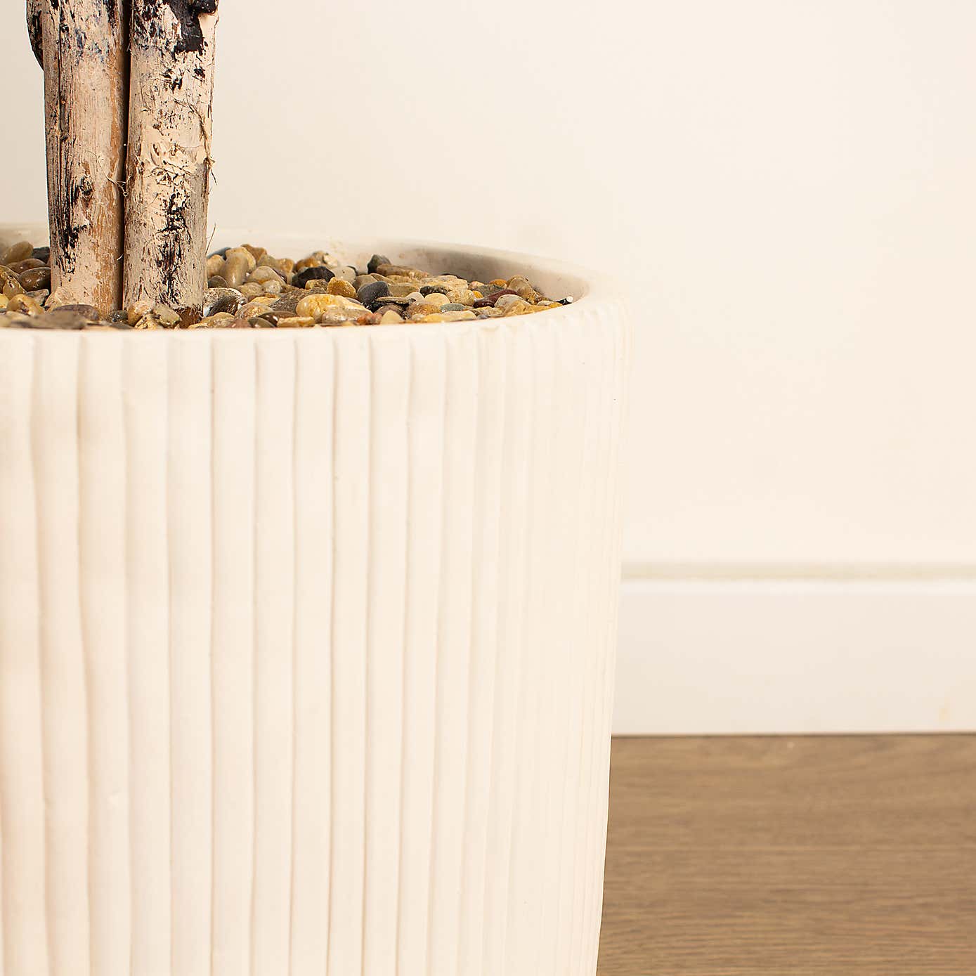 Artificial Ficus Tree in Cream Ribbed Cement Plant Pot