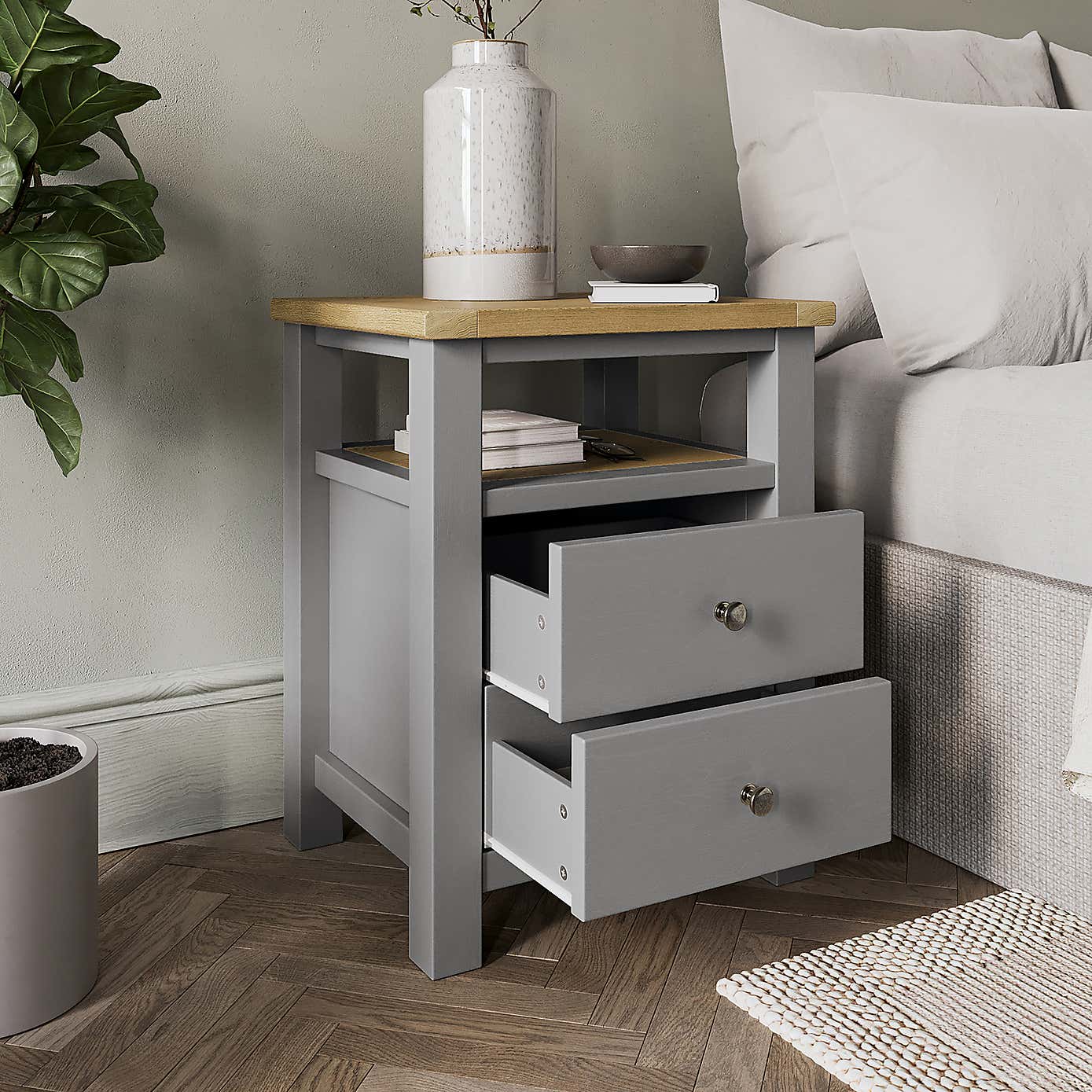Olney 2 Drawer Bedside Stone