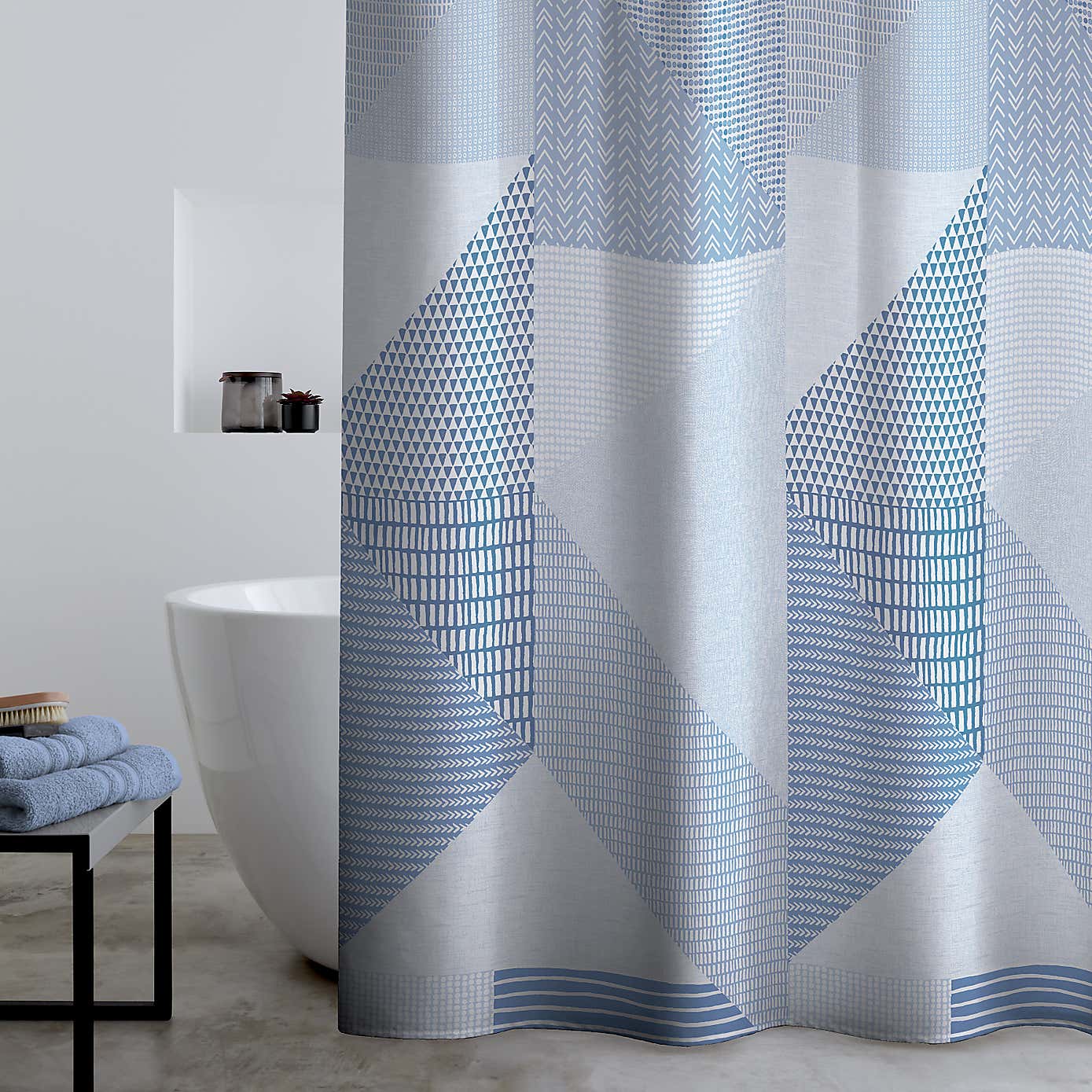 Catherine Lansfield Larsson Geometric Blue Shower Curtain